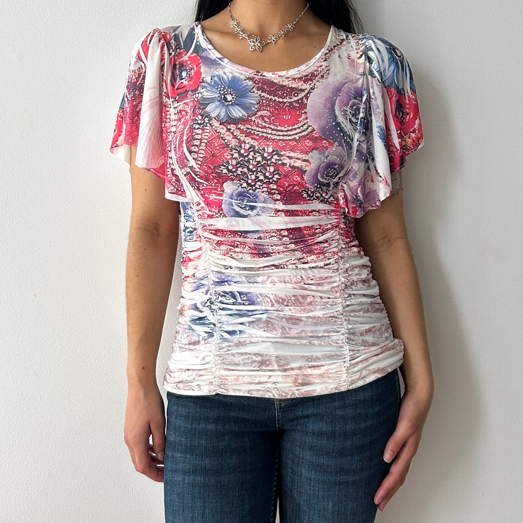 2000s bedazzled slouchy top by candy couture