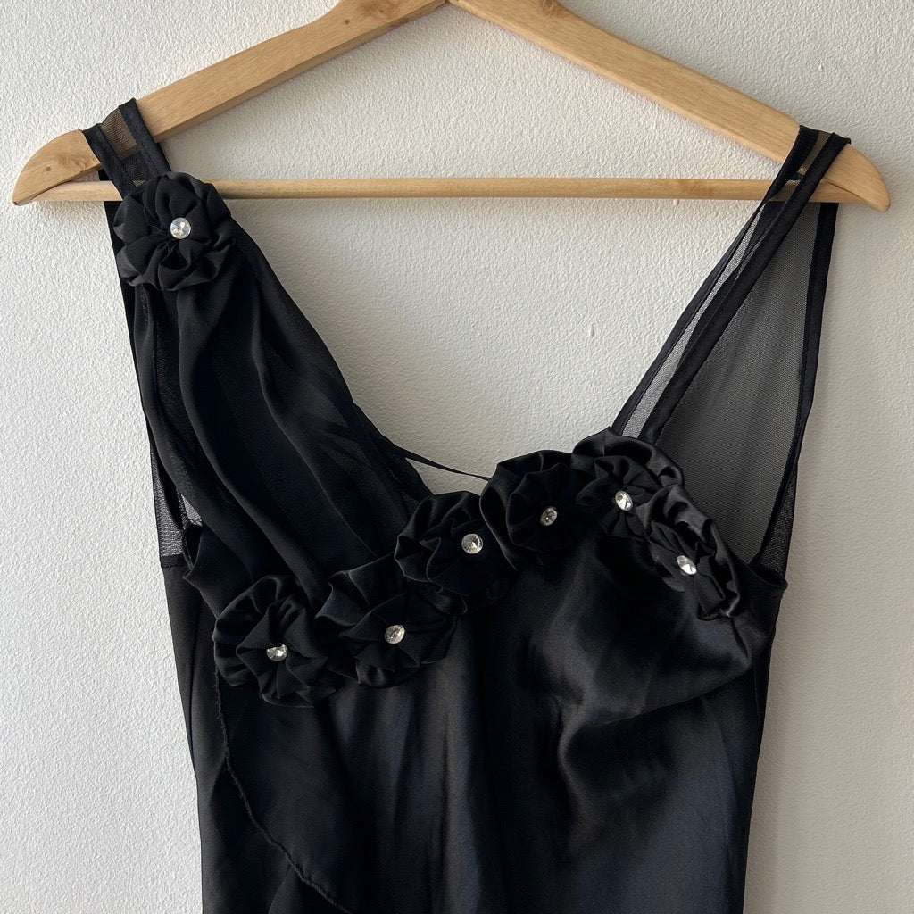 Fairy midi mesh slip dress with flower appliqué and slit