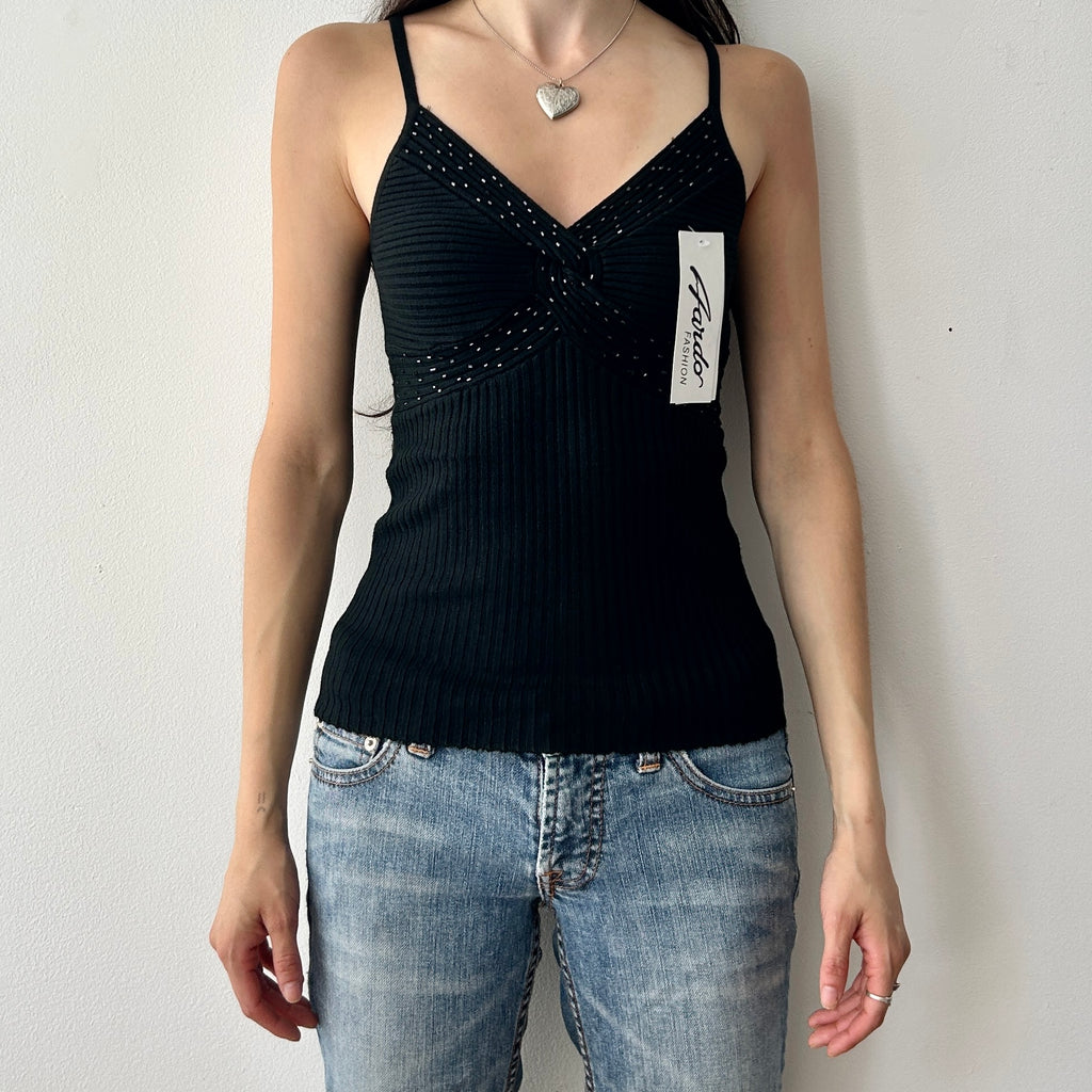 2000s beaded black tank top