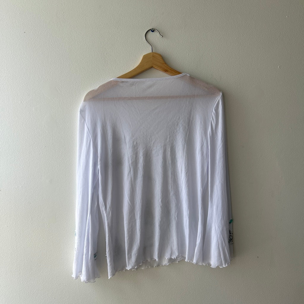2000s beaded long sleeve white top