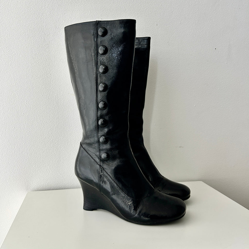2000s military black wedge boots