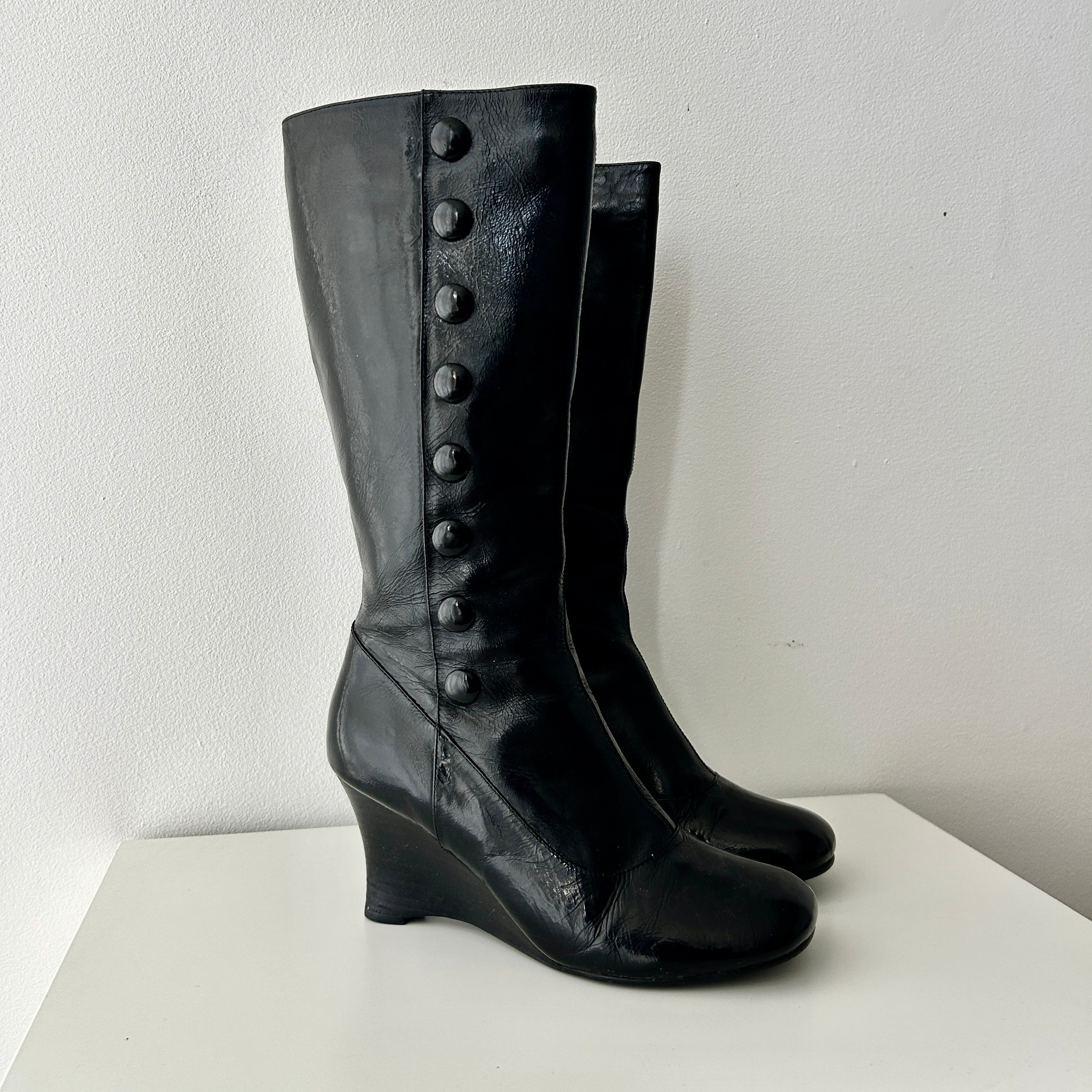 2000s military black wedge boots