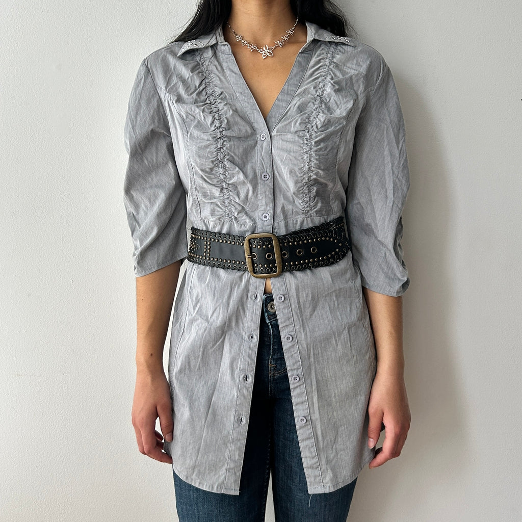 Y2K button up blouse with ruching by Colori