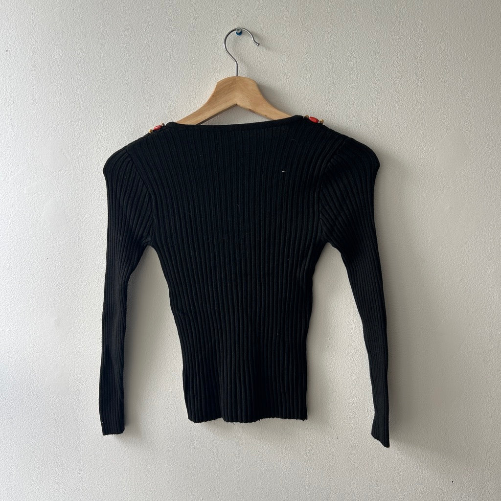 2000s wood beaded knit long sleeve top