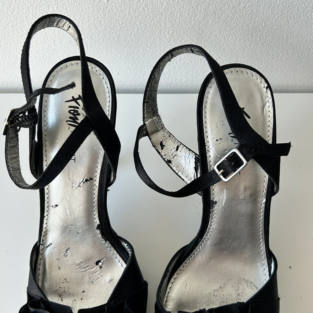 Deadstock ruffle detail satin heeled sandals by Fioni