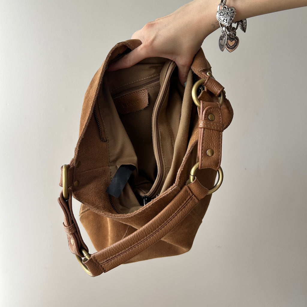 Y2K slouchy brown suede hobo bag by Le Chateau