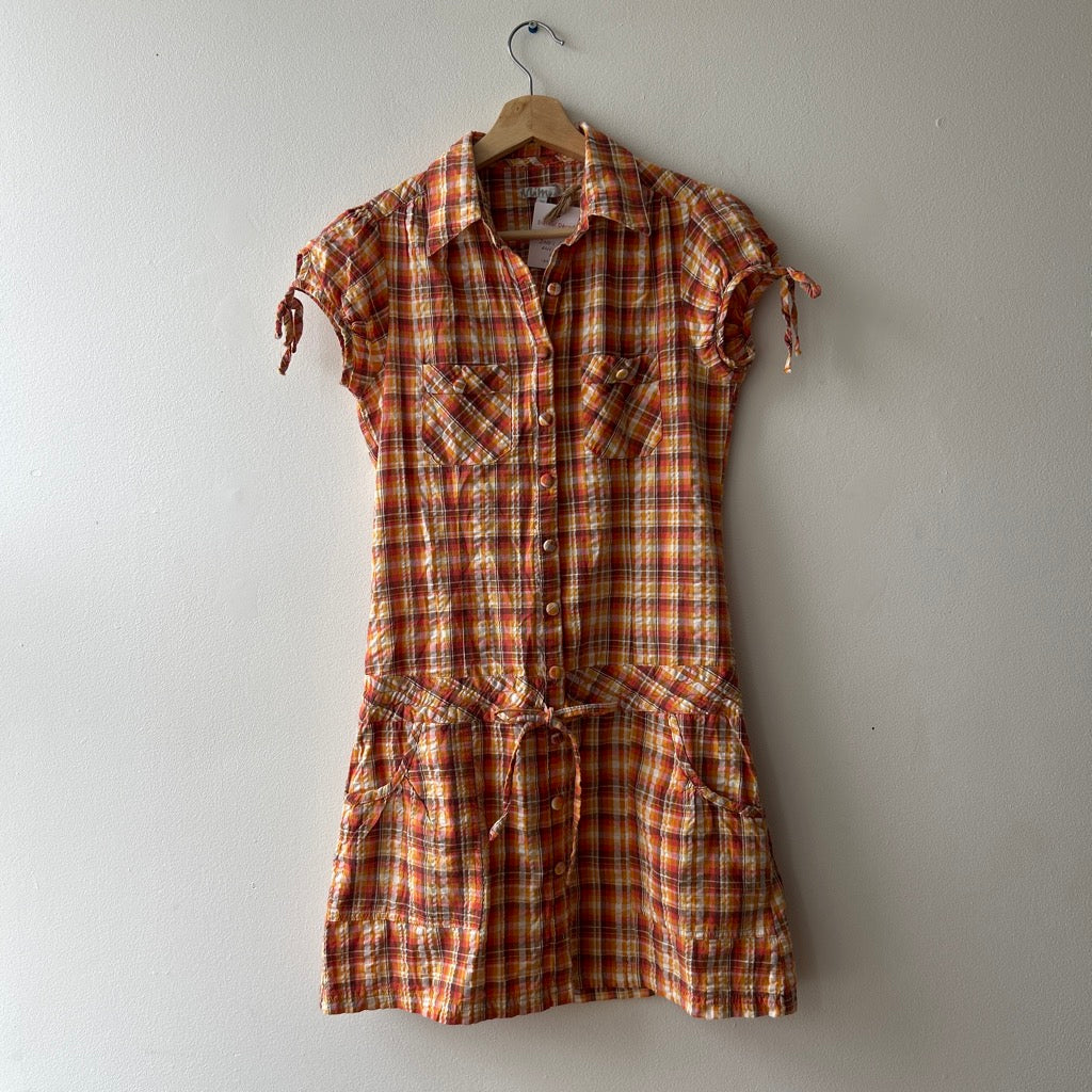 2010s orange plaid dress by mim