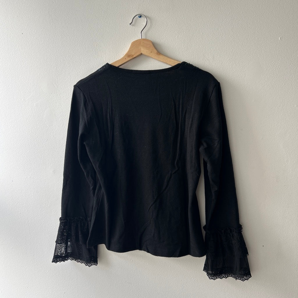 90s beaded lace trim long sleeve top