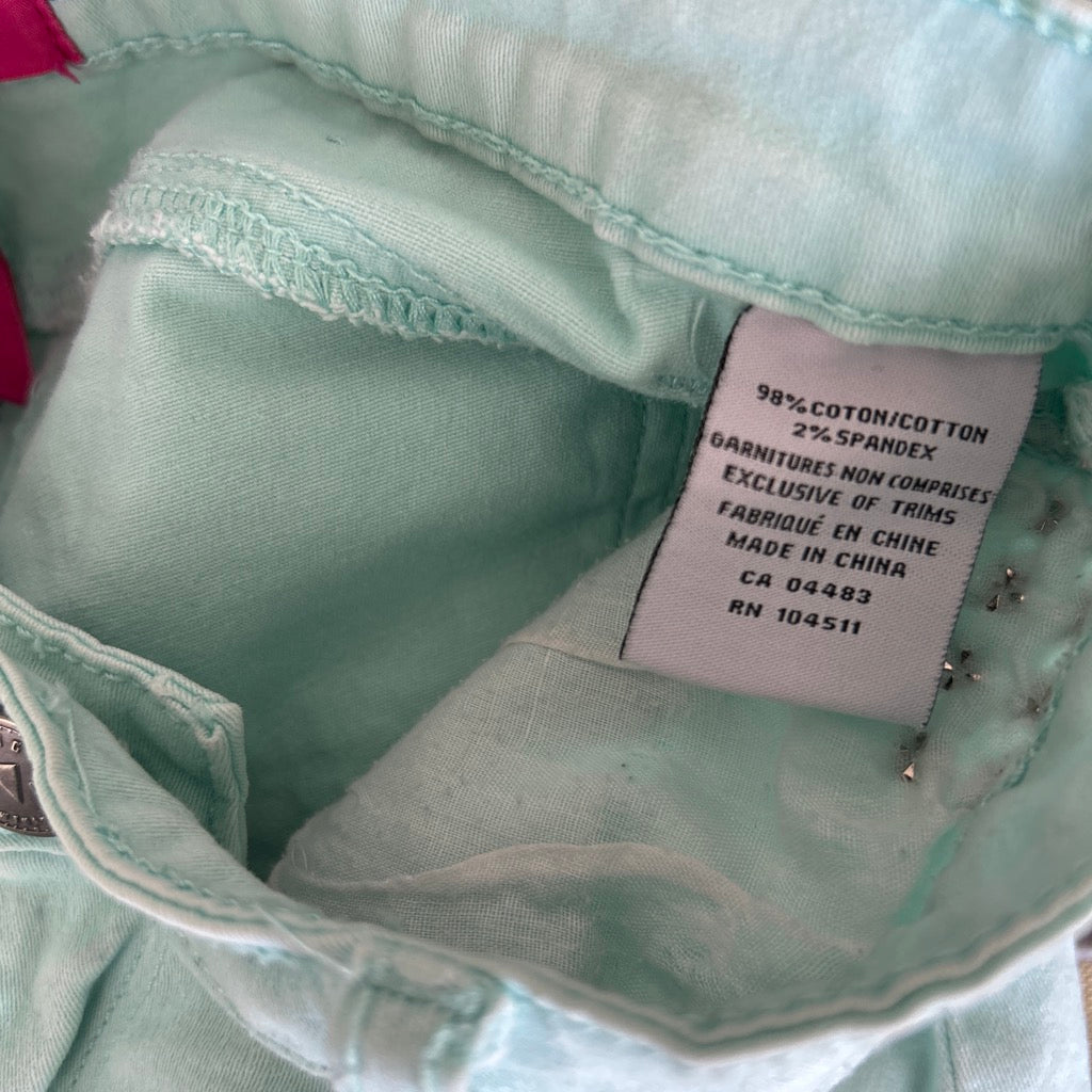 Indie sleaze mint green studded capris (up-cycle)