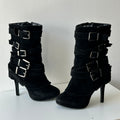 Deadstock belted suede heeled booties by Club Couture