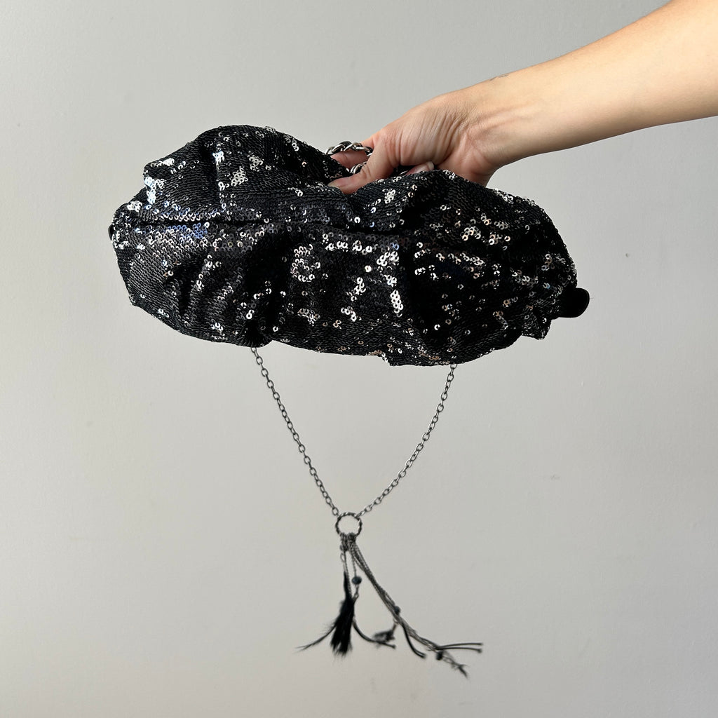 2000s sequin shoulder bag with feather detail (up-cycle)