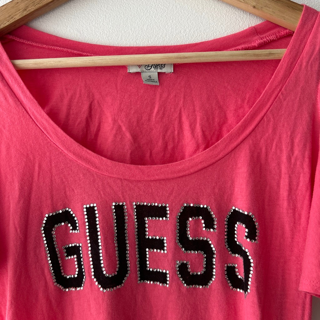 Y2K pink open shoulder top by Guess