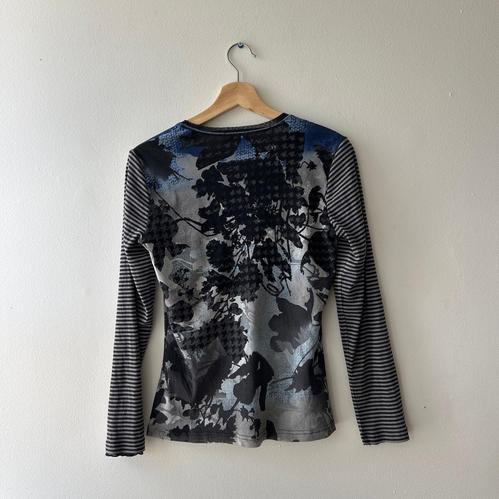 90s floral/striped mesh long sleeve top by taifun