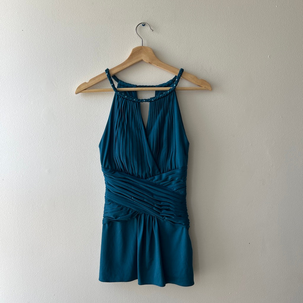 Y2K pleated top with braided neckline by le chateau