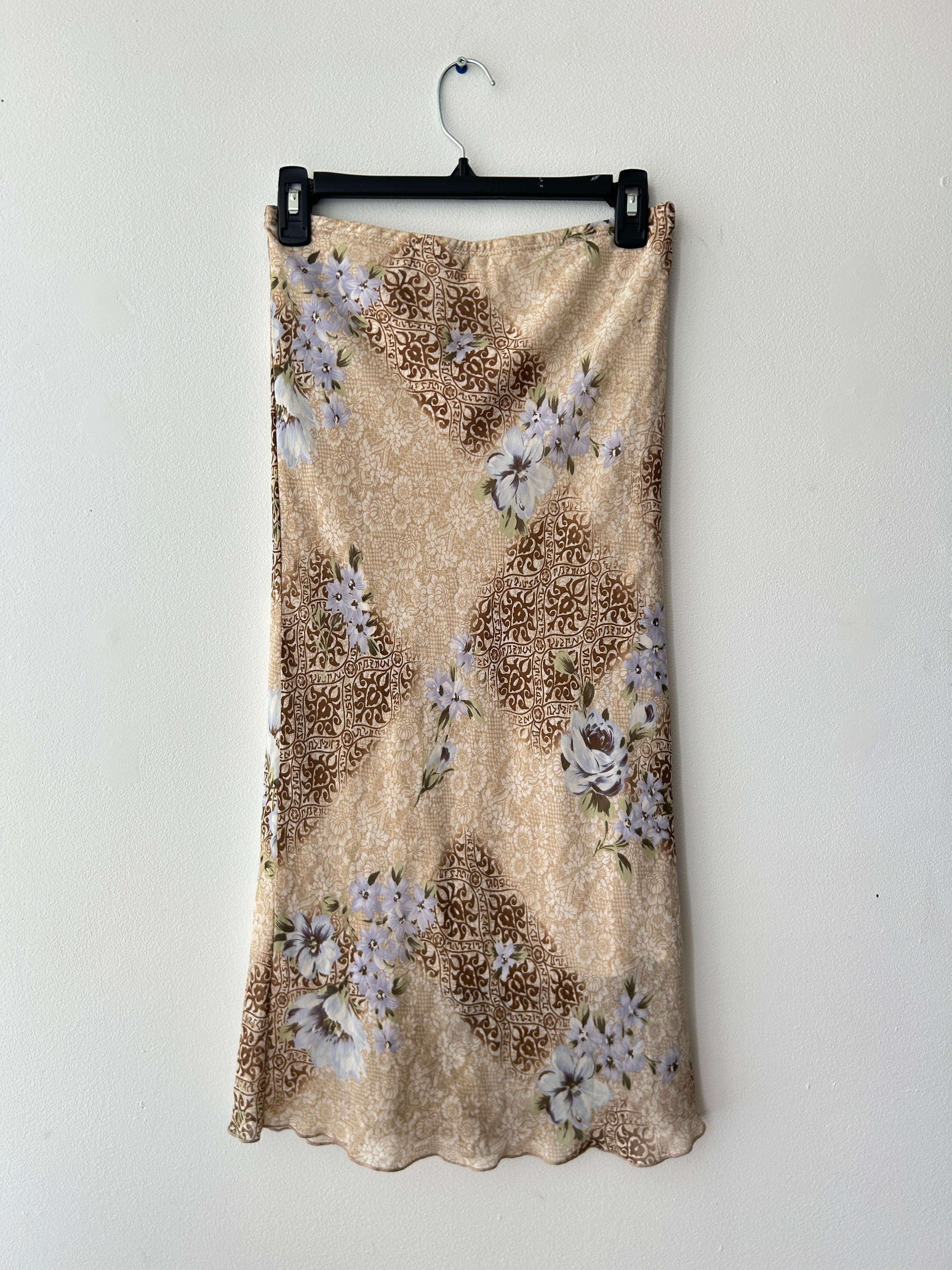 Boho Print Low Rise Midi Skirt