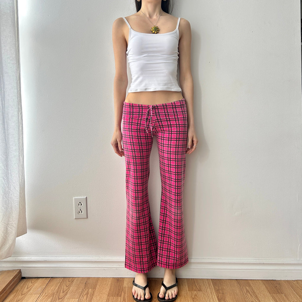 Y2K Low Rise Pink Plaid Print Pants