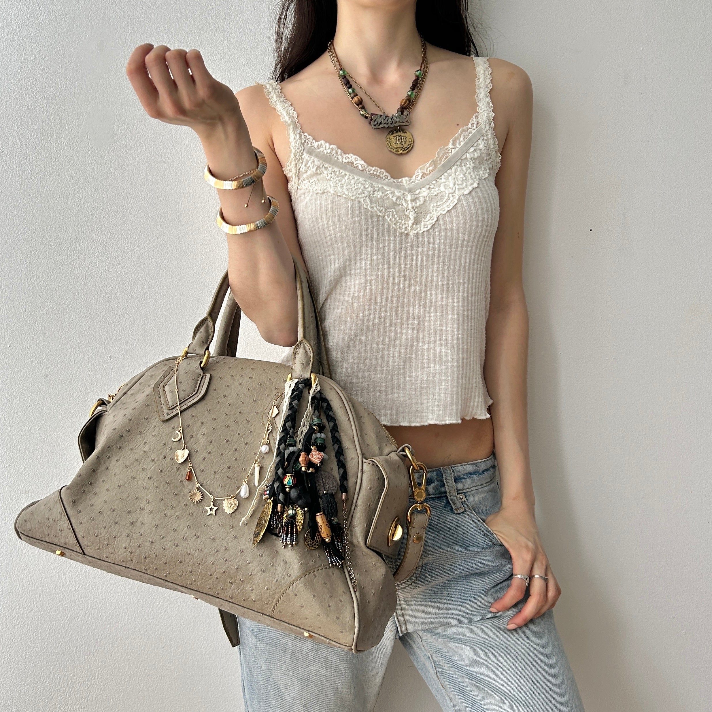Marc by Marc Jacobs Brown Ostrich Embossed Handle Bag