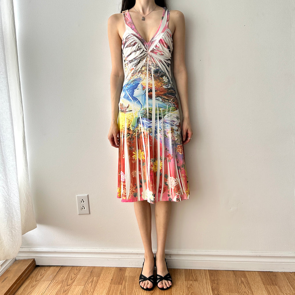 Y2K Fairy Slash Print Midi Dress