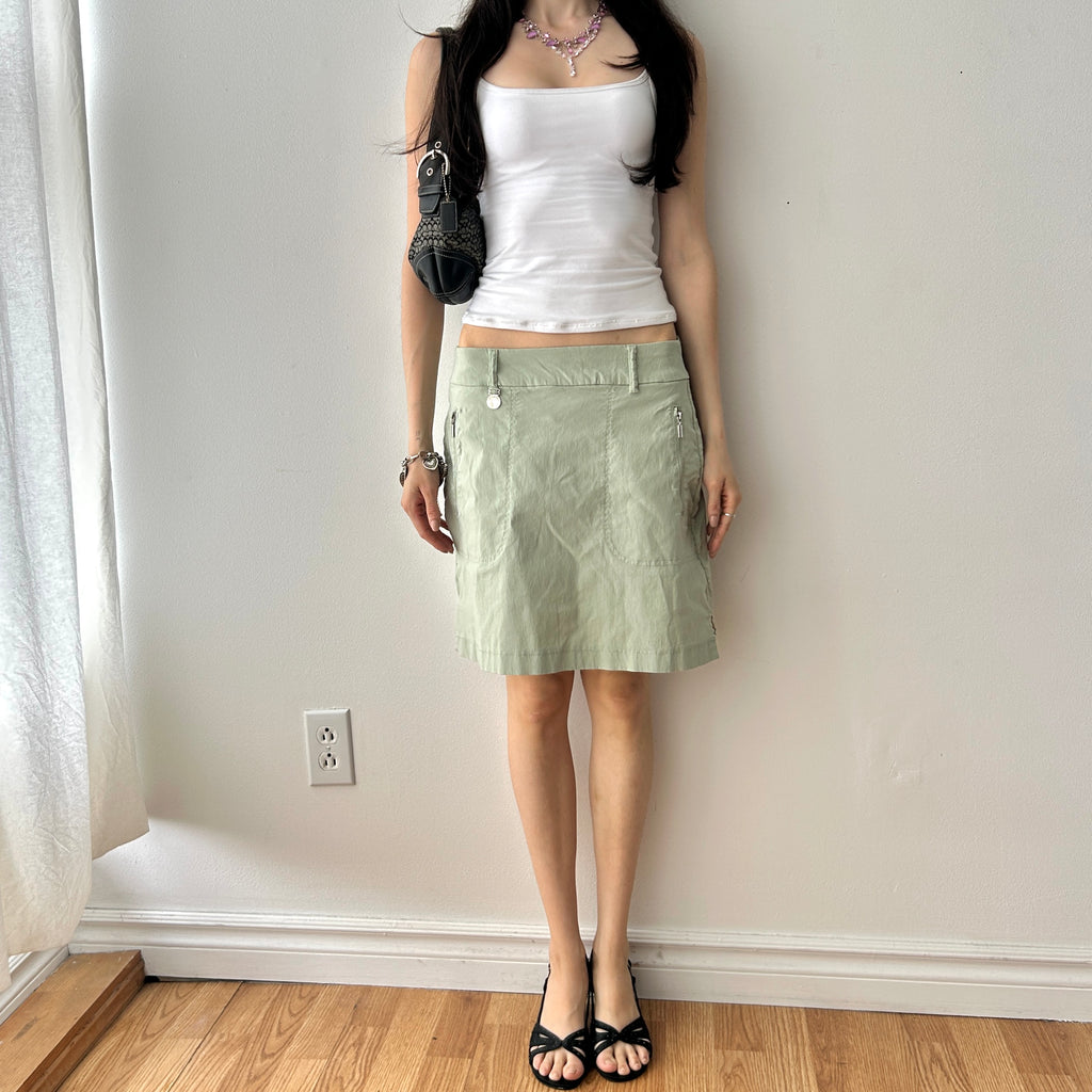 Y2K Mint Green Low-Rise Midi Skirt