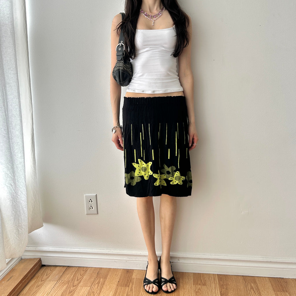 Y2K Black Knit Low Rise Midi Skirt