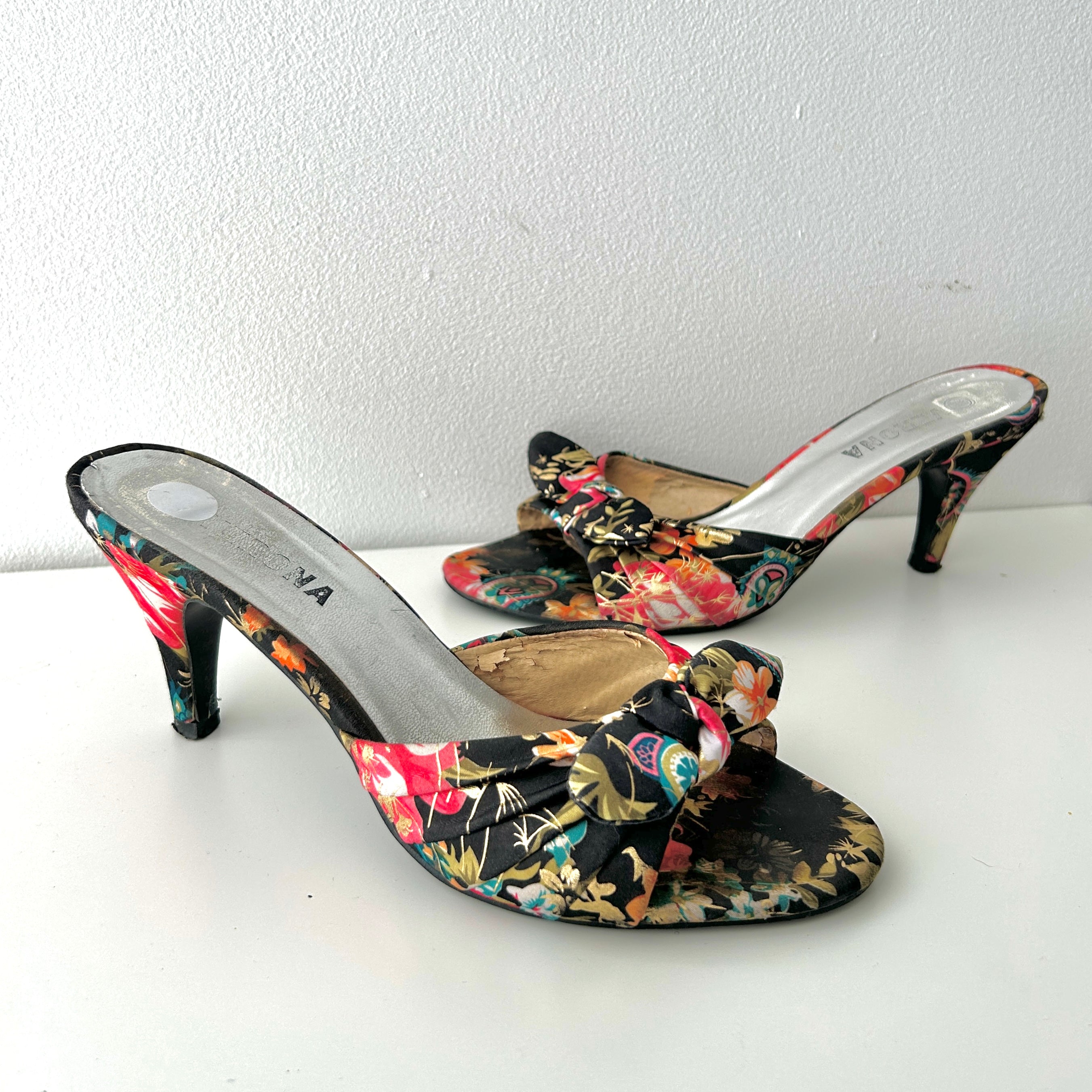Y2K Coquette Floral Print Kitten Heels with Bow