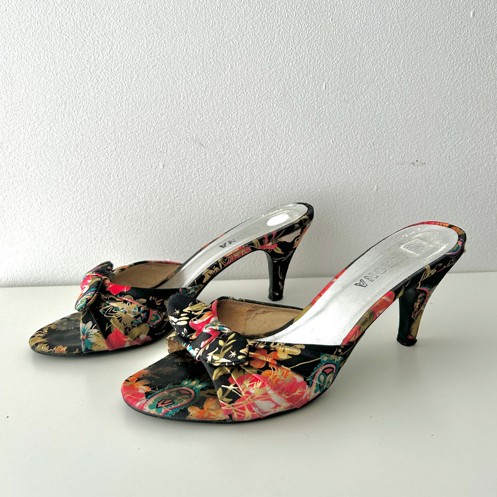 Y2K Coquette Floral Print Kitten Heels with Bow