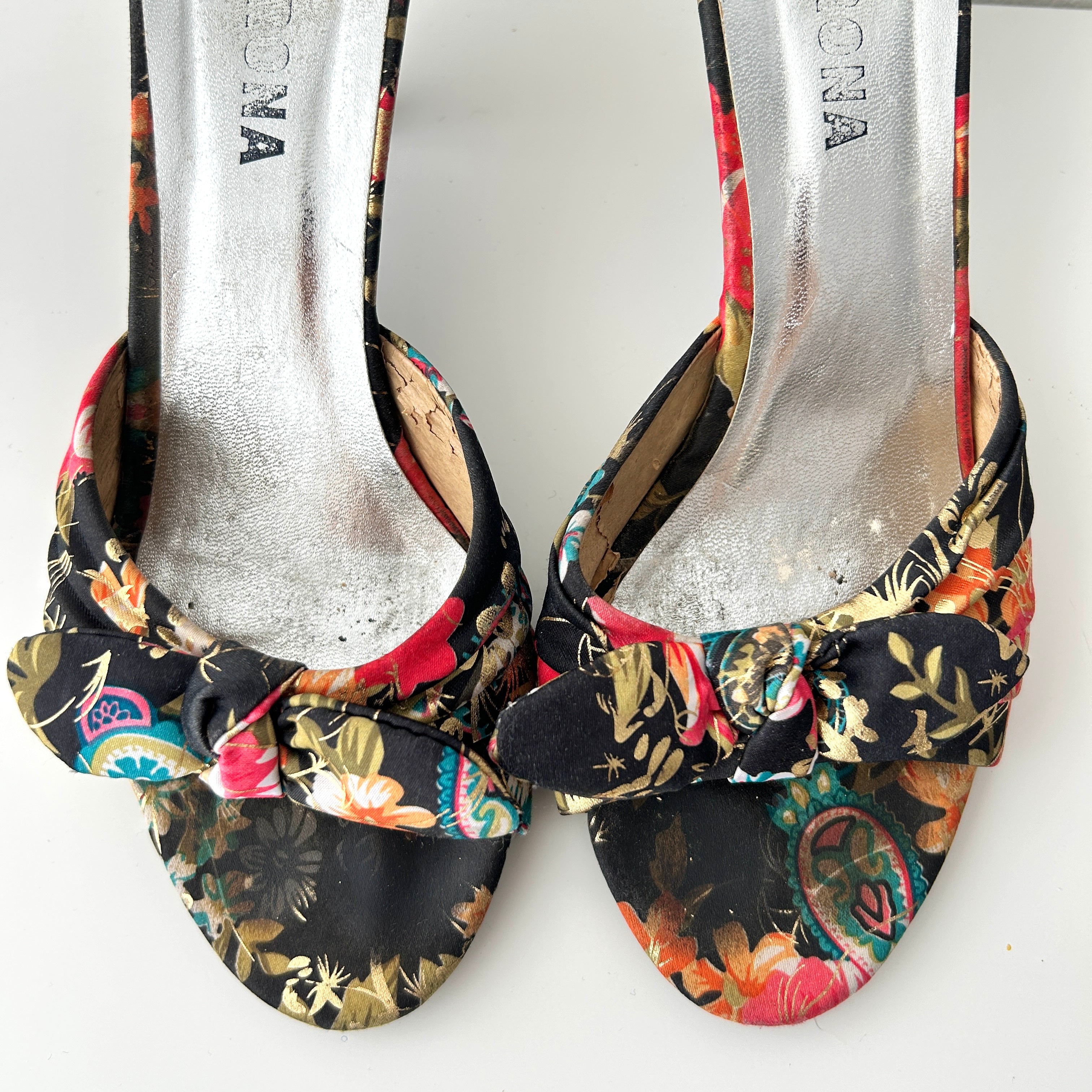 Y2K Coquette Floral Print Kitten Heels with Bow