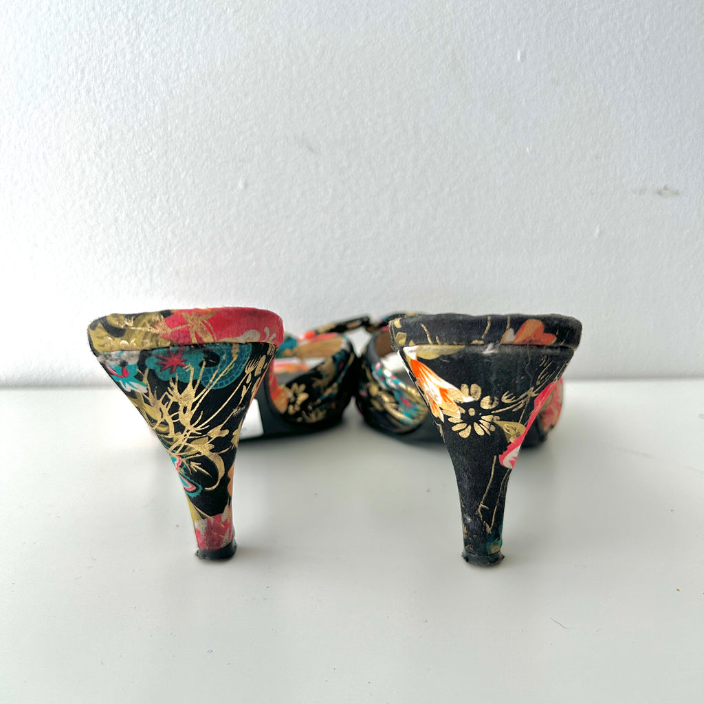 Y2K Coquette Floral Print Kitten Heels with Bow