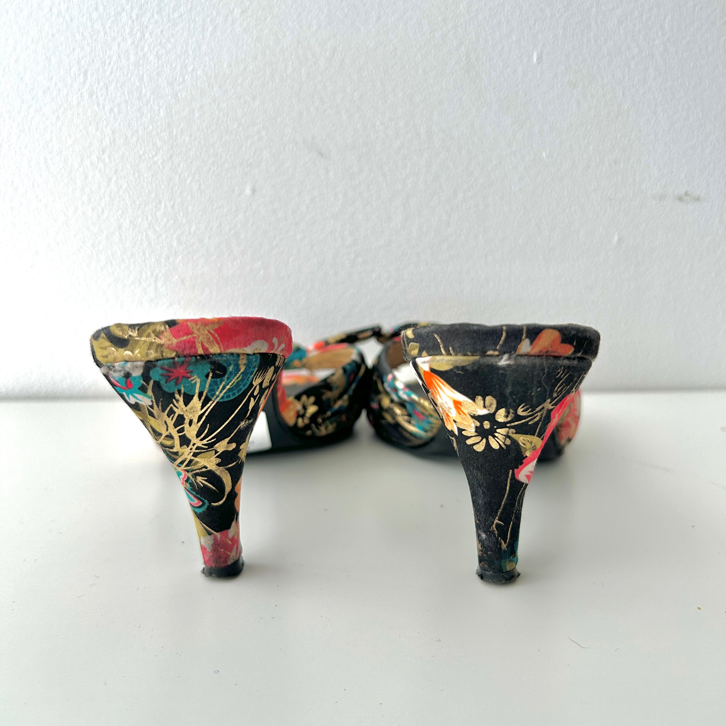 Y2K Coquette Floral Print Kitten Heels with Bow