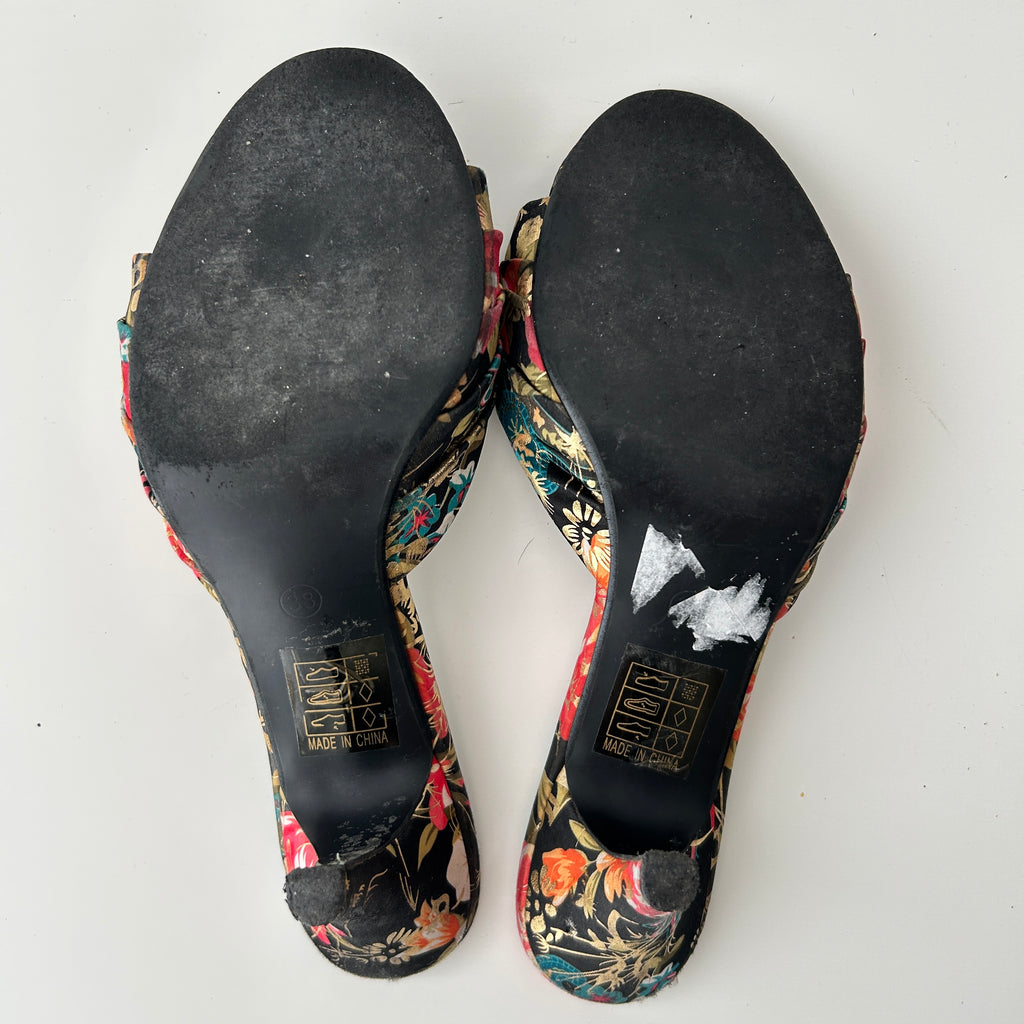 Y2K Coquette Floral Print Kitten Heels with Bow