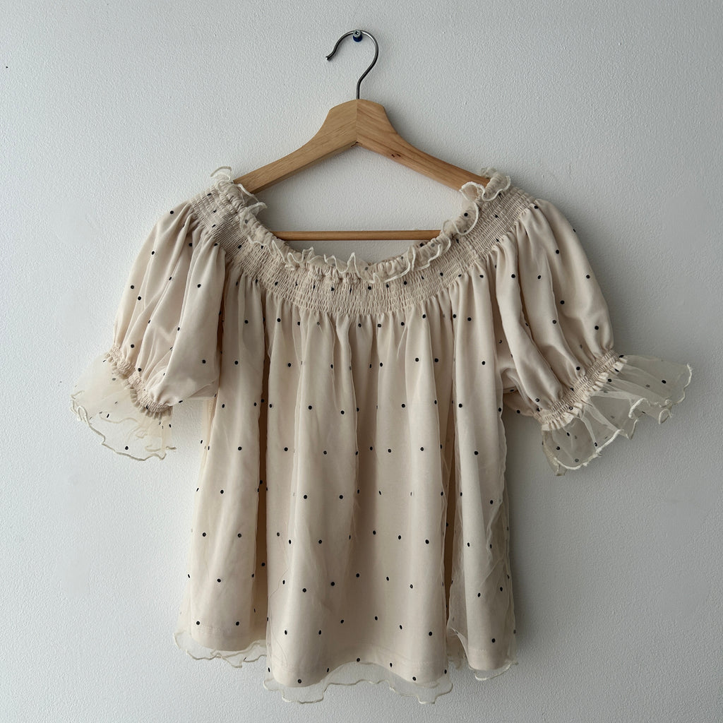 Boho Polka Dot Mesh Ruffle Top