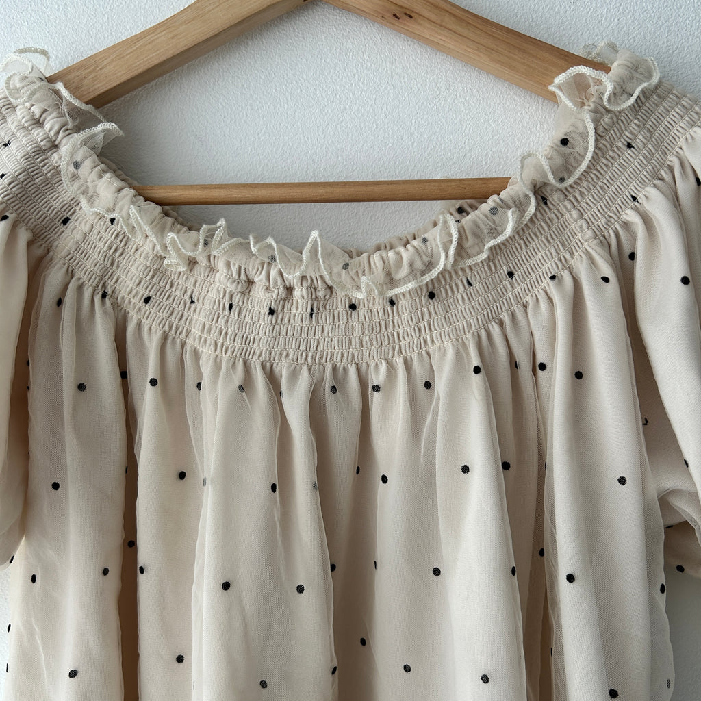 Boho Polka Dot Mesh Ruffle Top