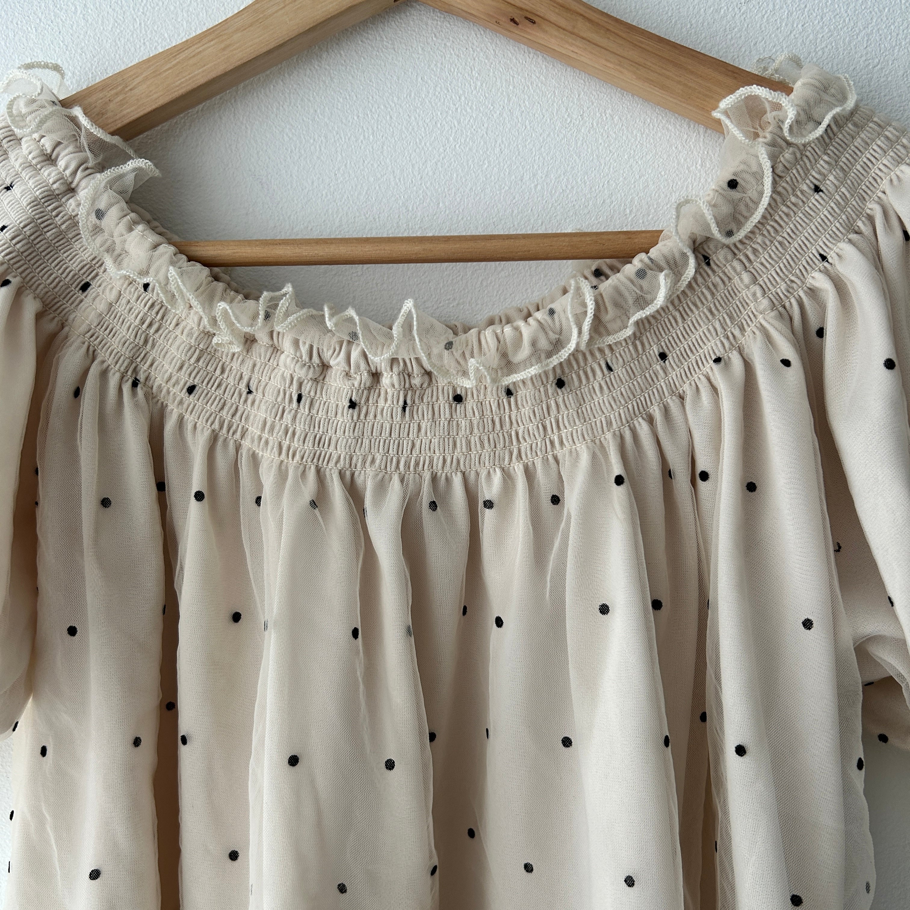 Boho Polka Dot Mesh Ruffle Top