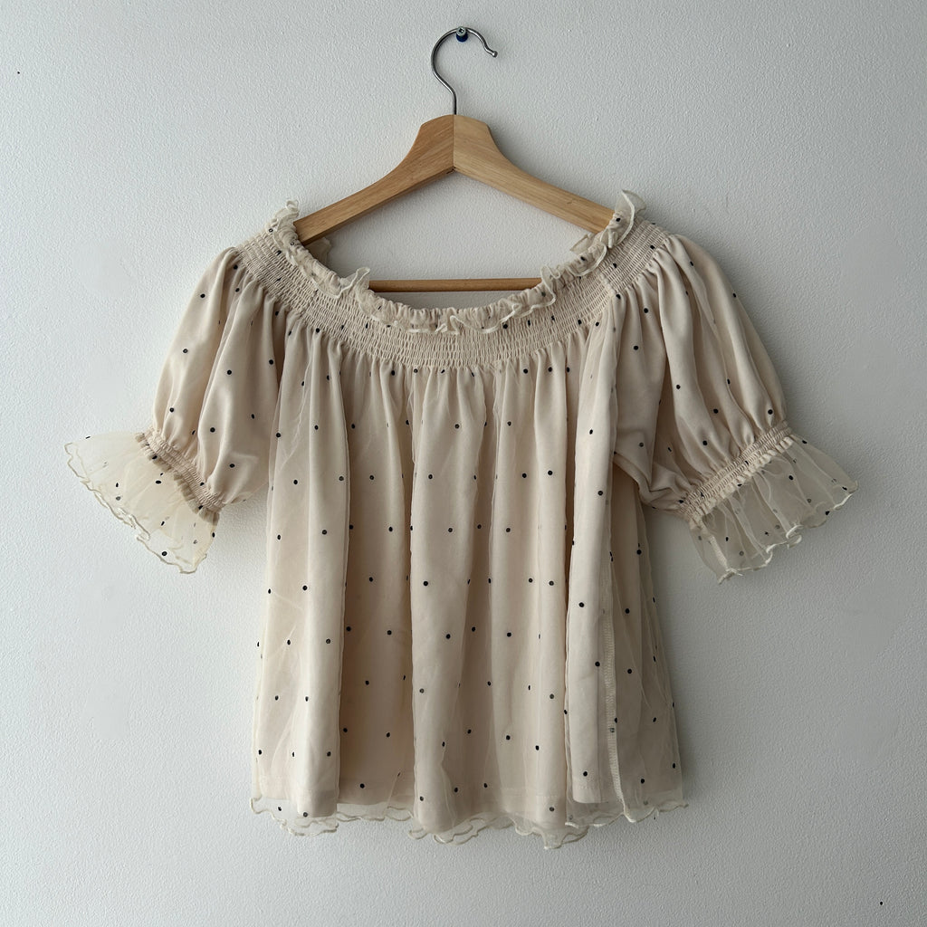 Boho Polka Dot Mesh Ruffle Top