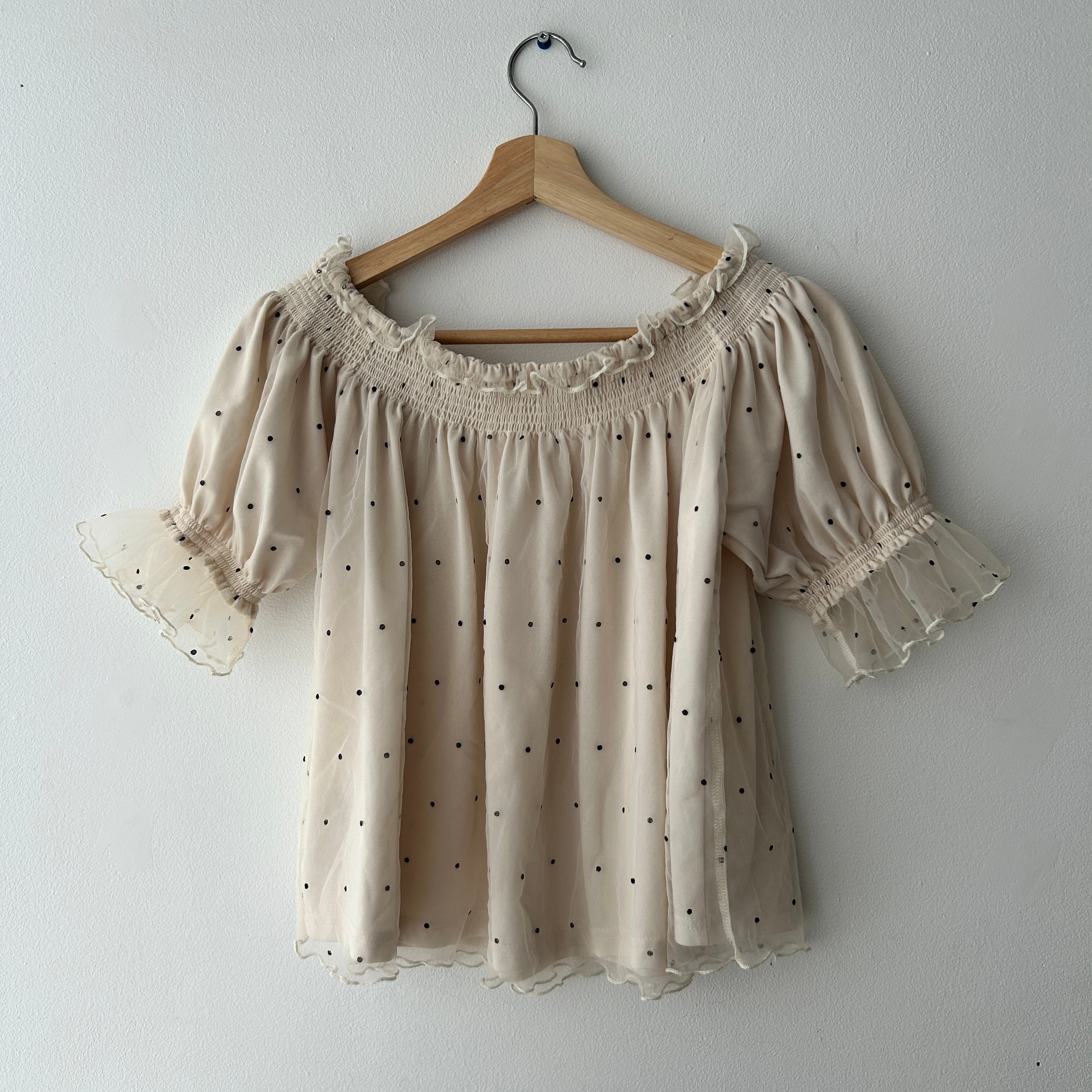 Boho Polka Dot Mesh Ruffle Top