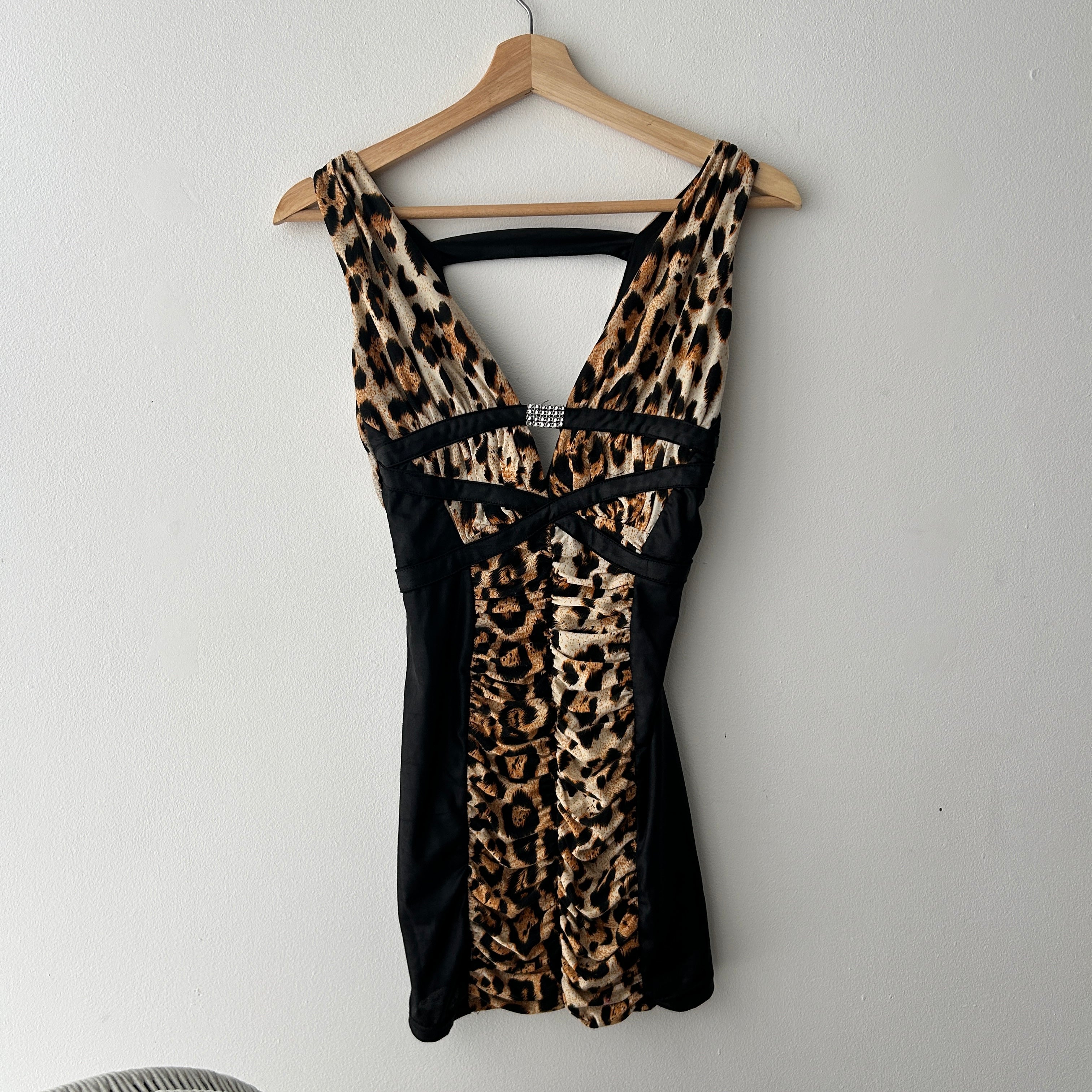 Y2K Rave Leopard Print Plunging Dress