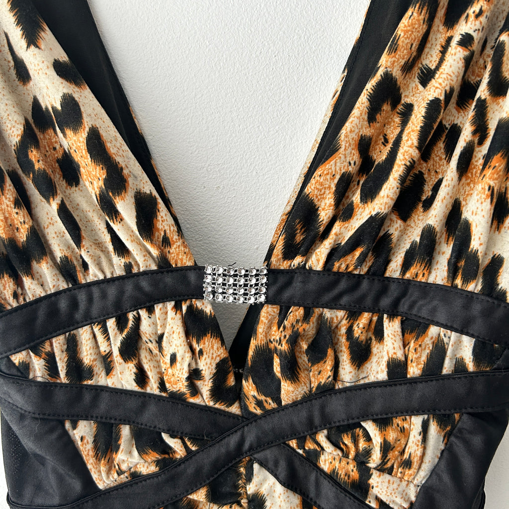 Y2K Rave Leopard Print Plunging Dress