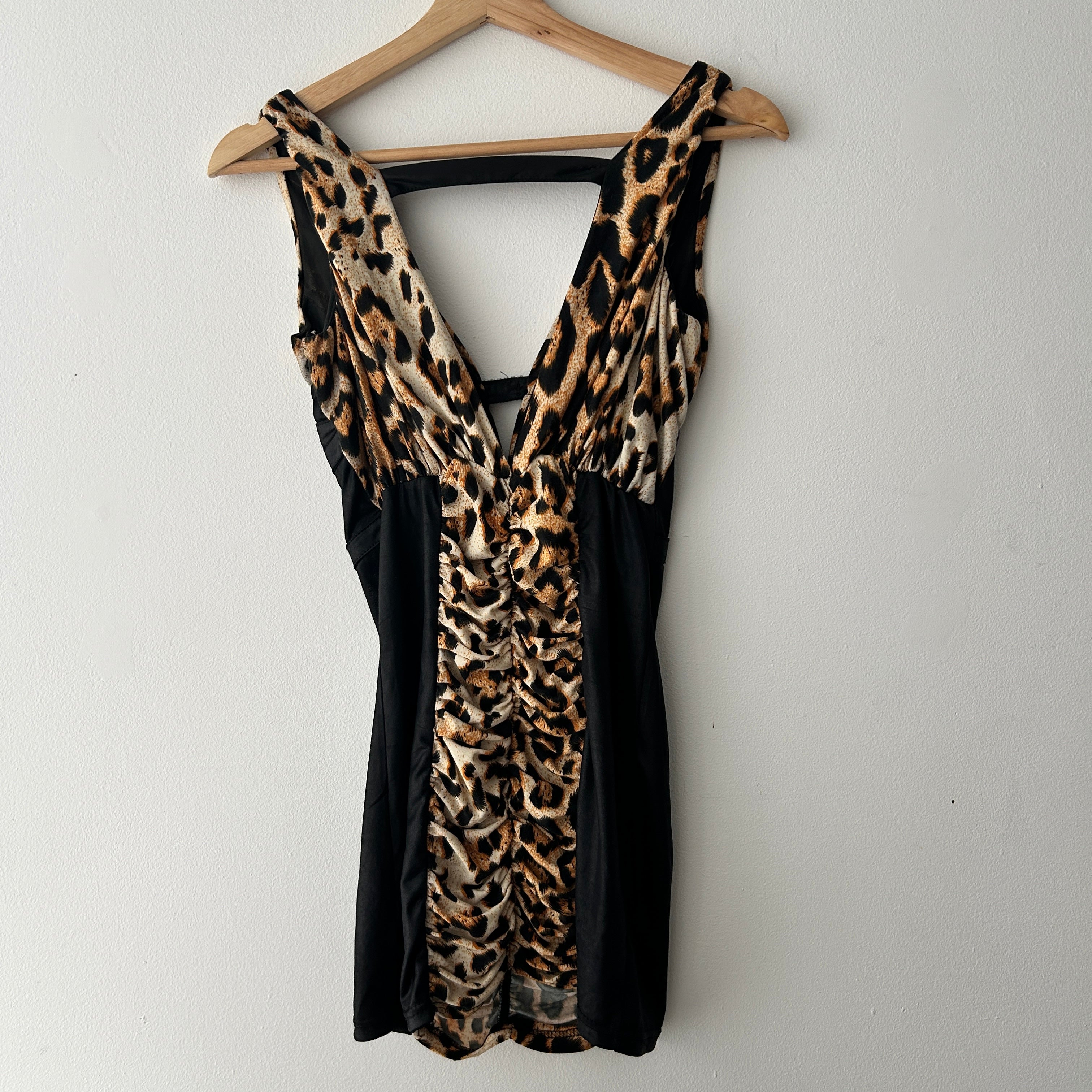 Y2K Rave Leopard Print Plunging Dress