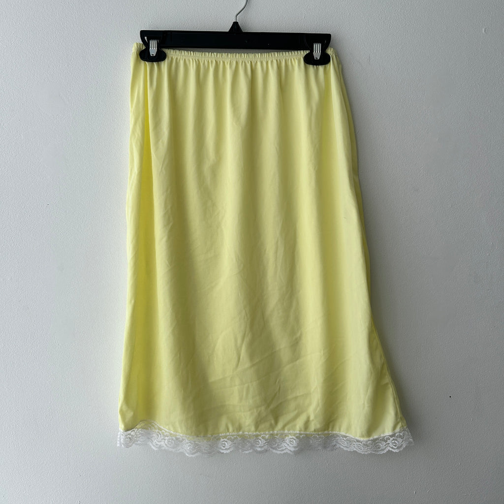 Vintage Pastel Yellow Slip Skirt With Lace Trim