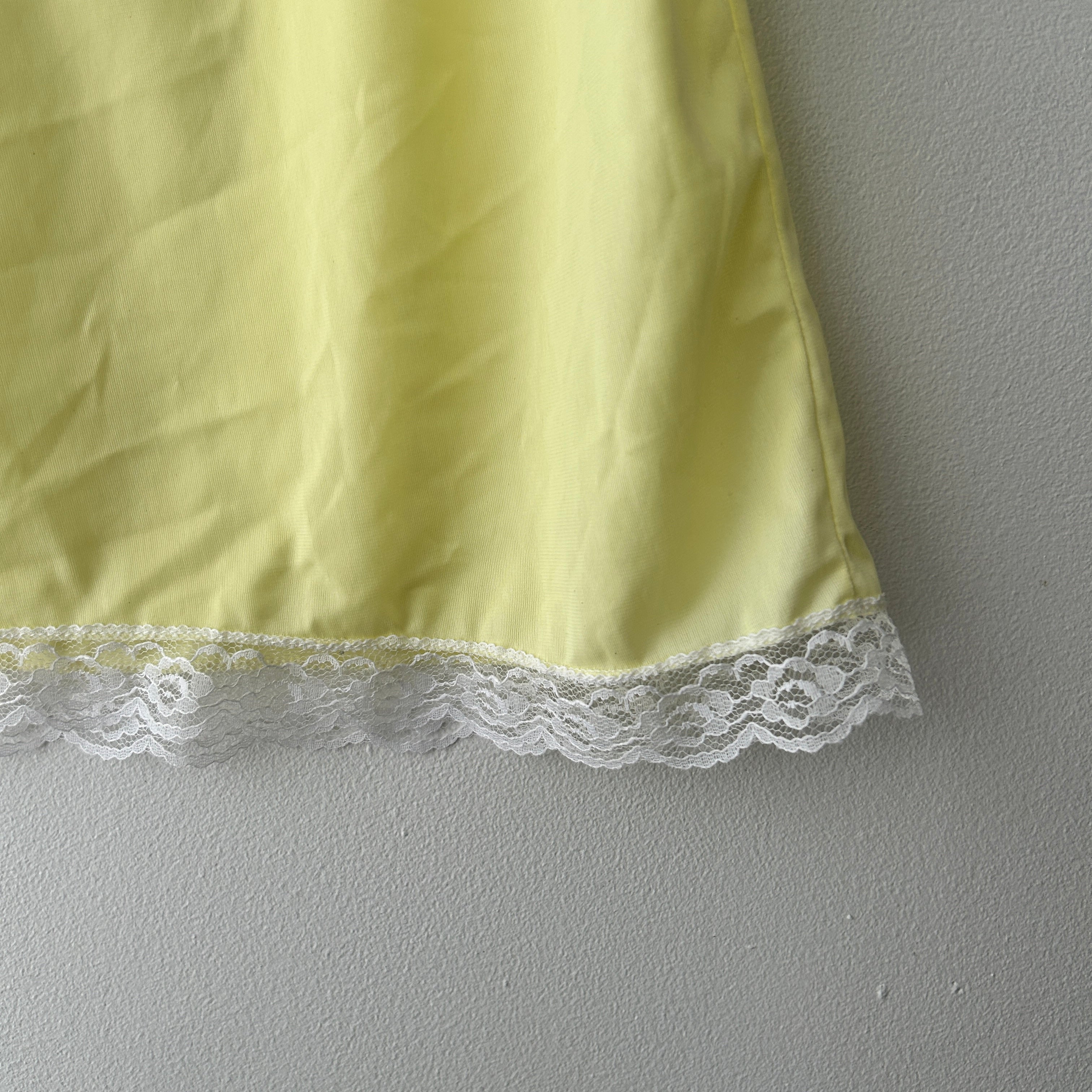 Vintage Pastel Yellow Slip Skirt With Lace Trim
