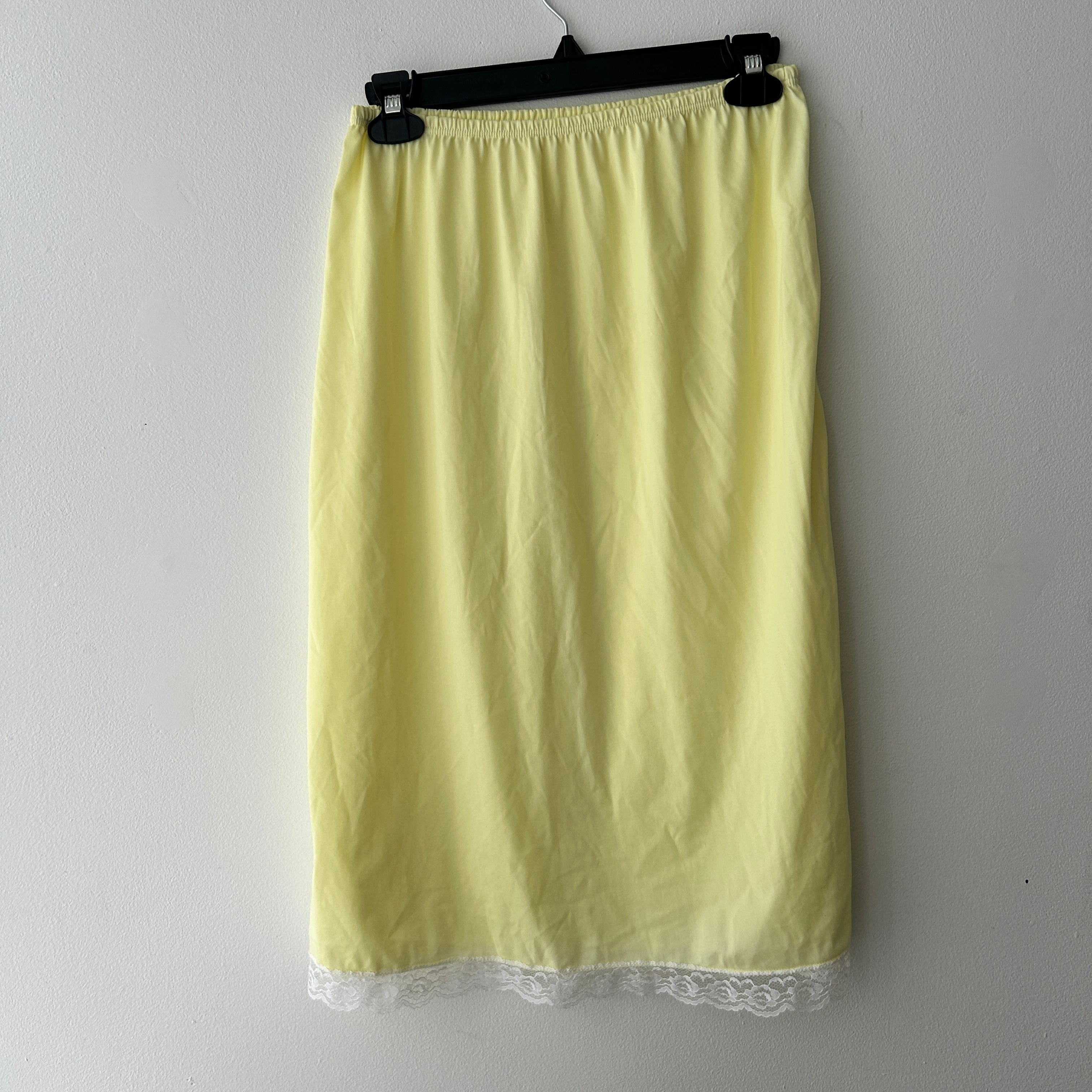 Vintage Pastel Yellow Slip Skirt With Lace Trim