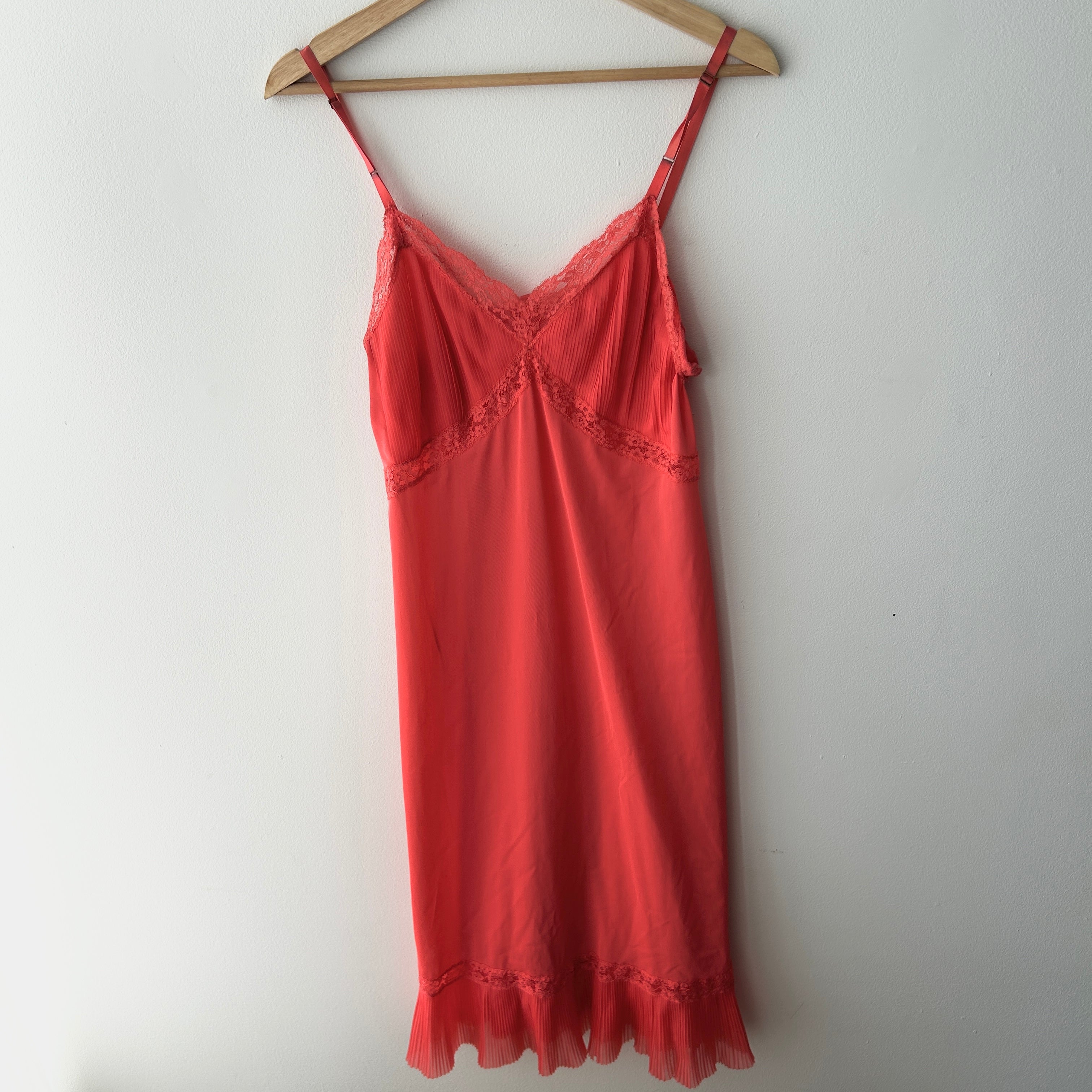 Vintage Coral Pink Slip Dress With Ruffle Hem