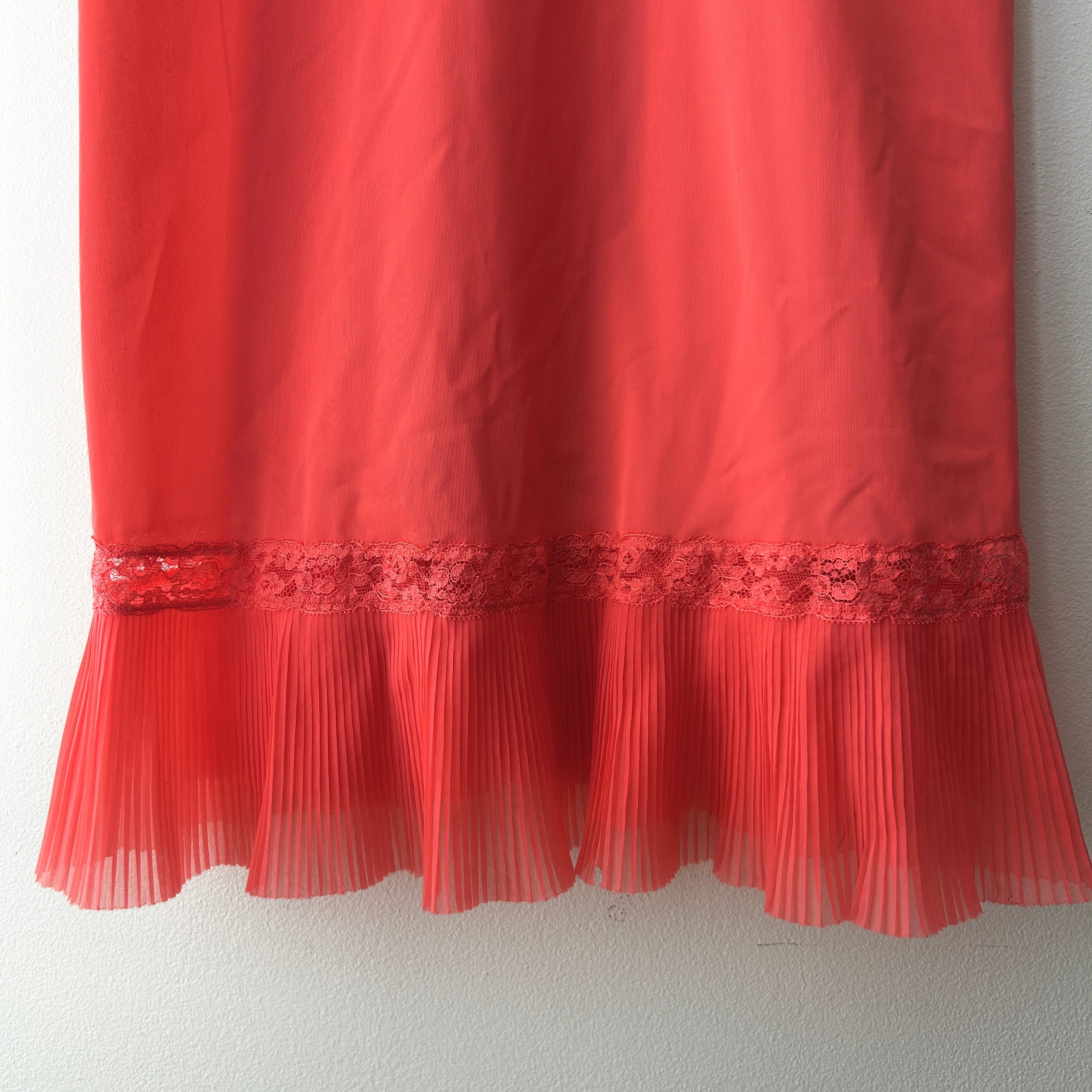 Vintage Coral Pink Slip Dress With Ruffle Hem