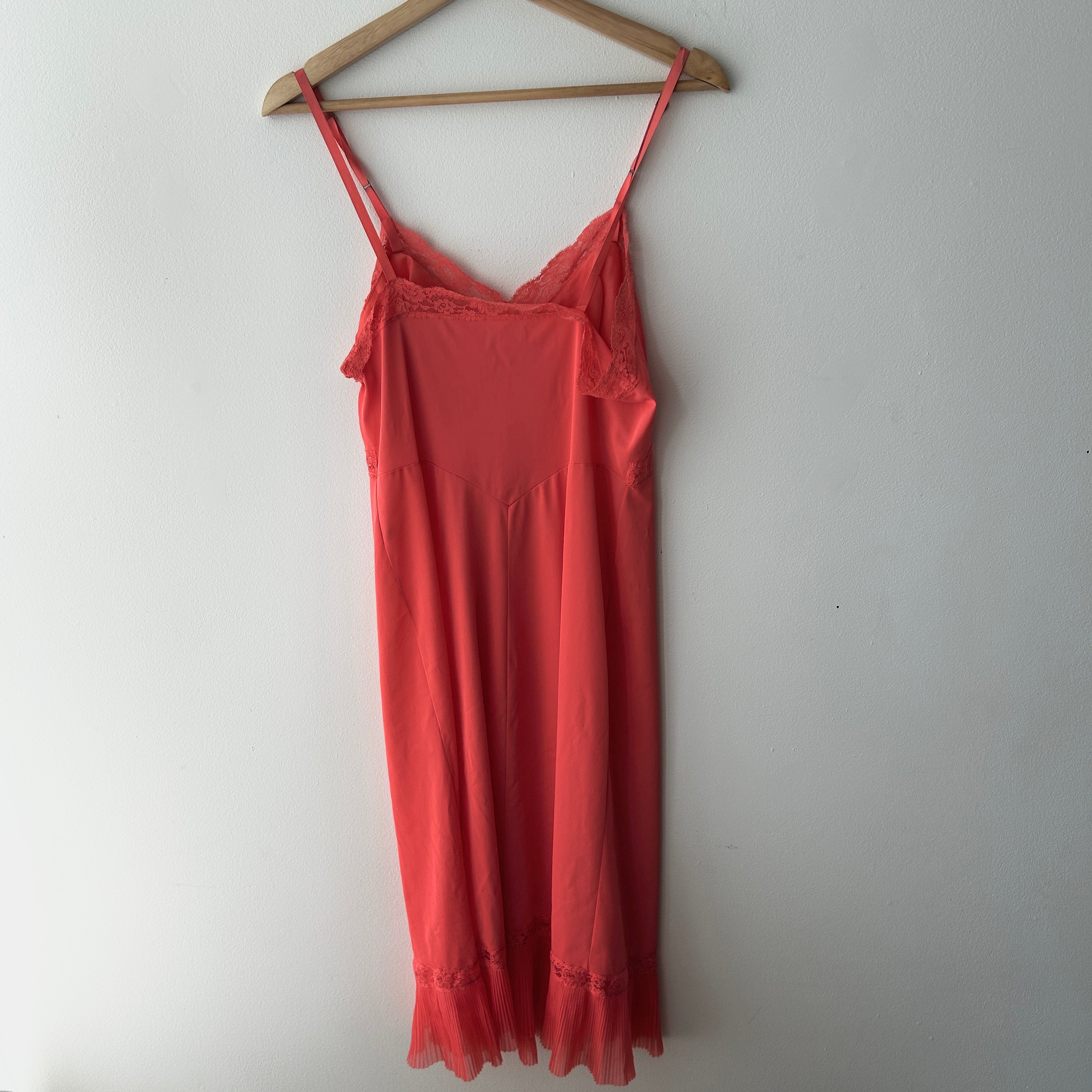 Vintage Coral Pink Slip Dress With Ruffle Hem