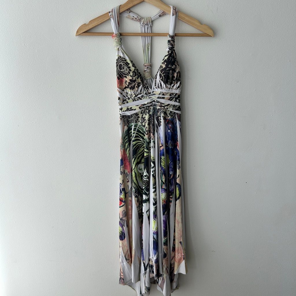 Y2K Fairy White Slash Print Midi Dress