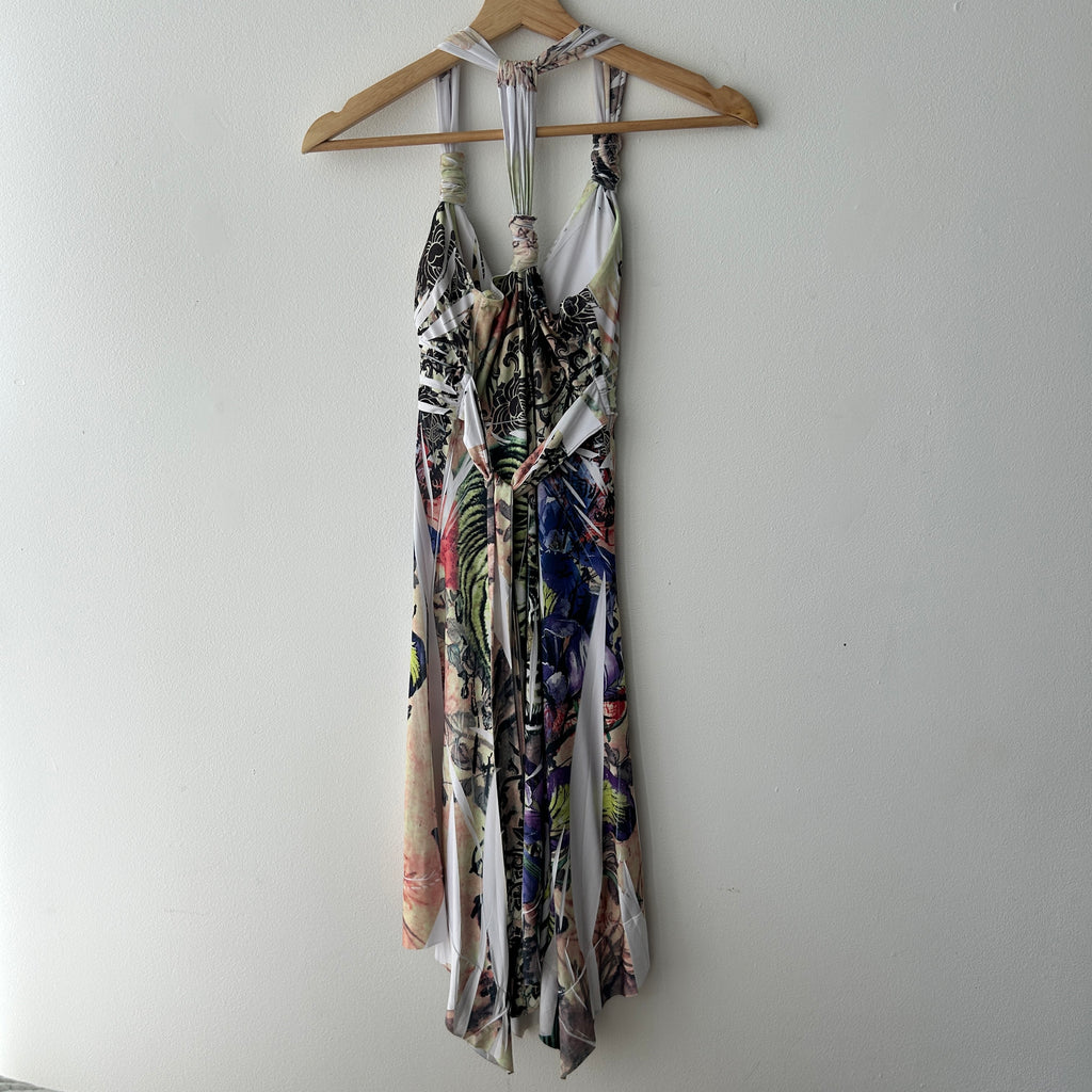 Y2K Fairy White Slash Print Midi Dress