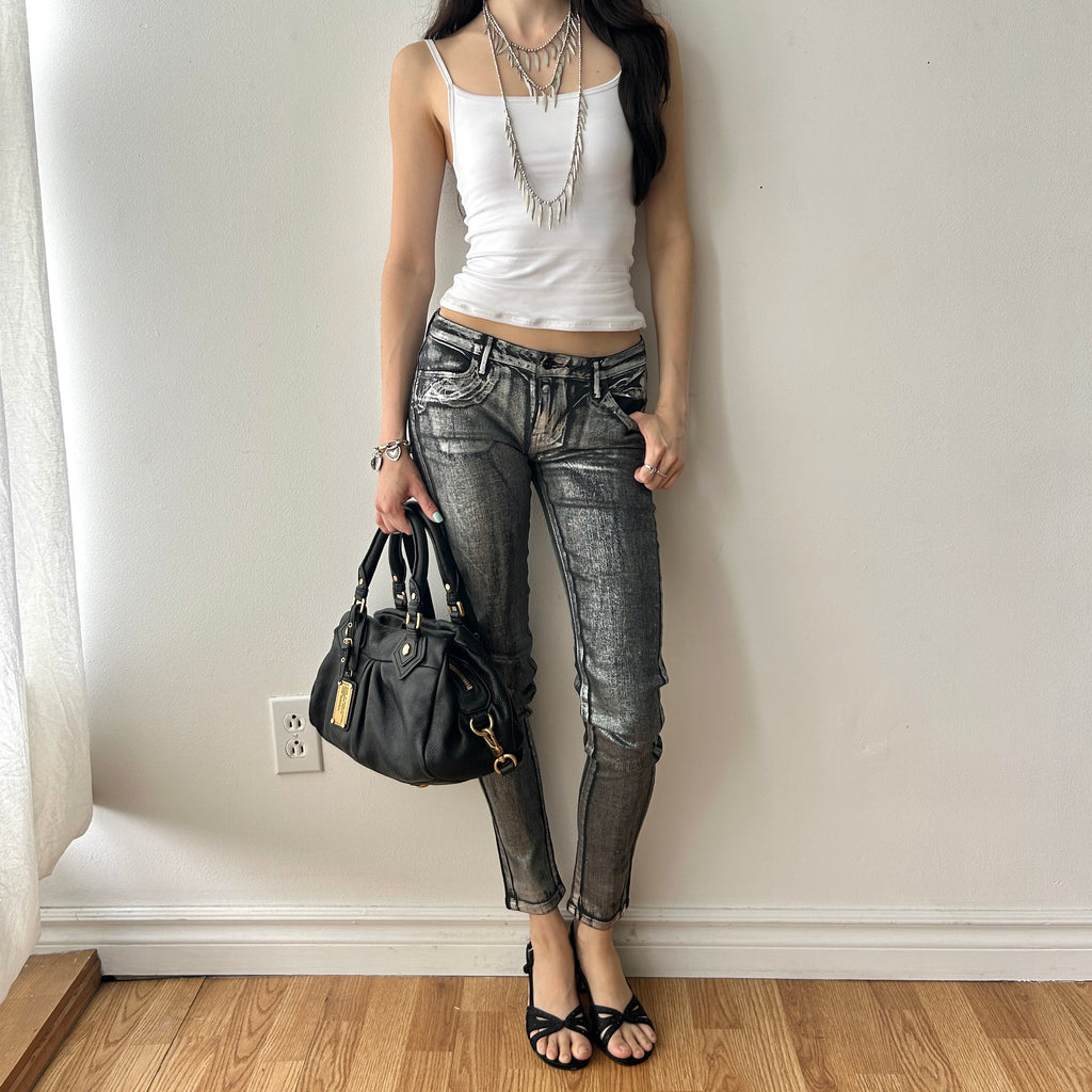 Indie Sleaze Silver Metallic Low Rise Skinny Jeans by Levi's