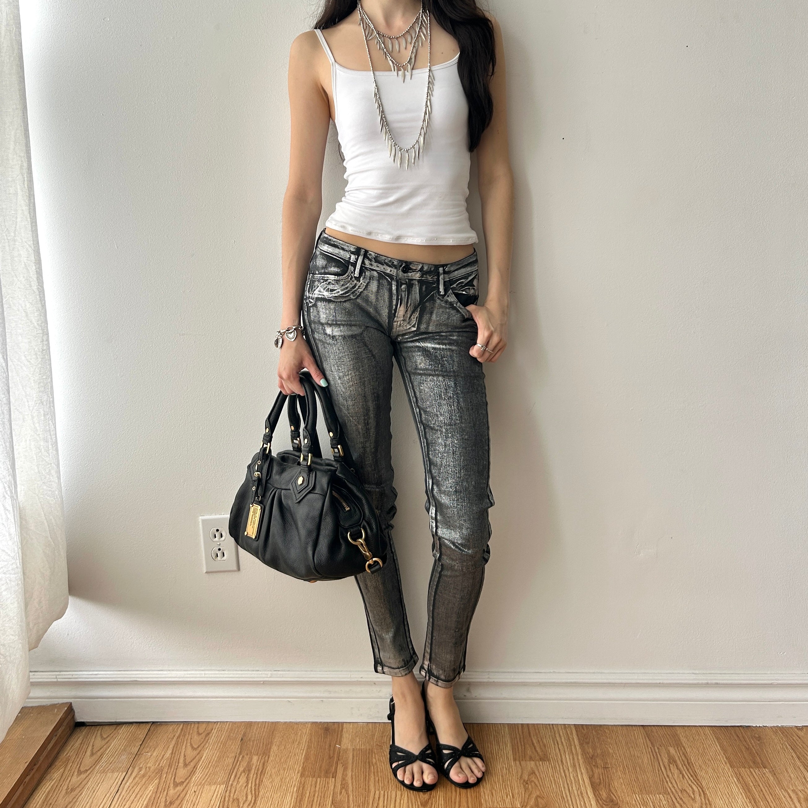 Indie Sleaze Silver Metallic Low Rise Skinny Jeans by Levi's
