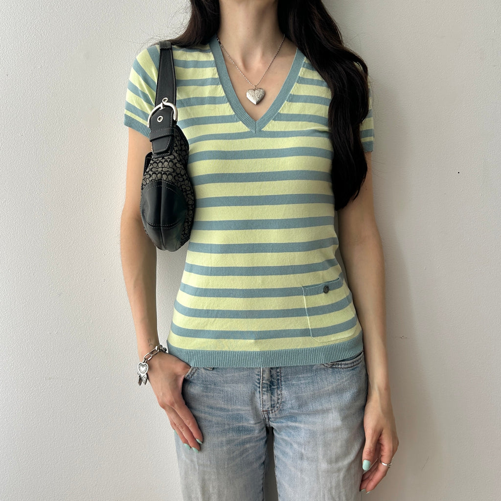 Indie Sleaze Striped Knit V-neck Top by ça va de soi