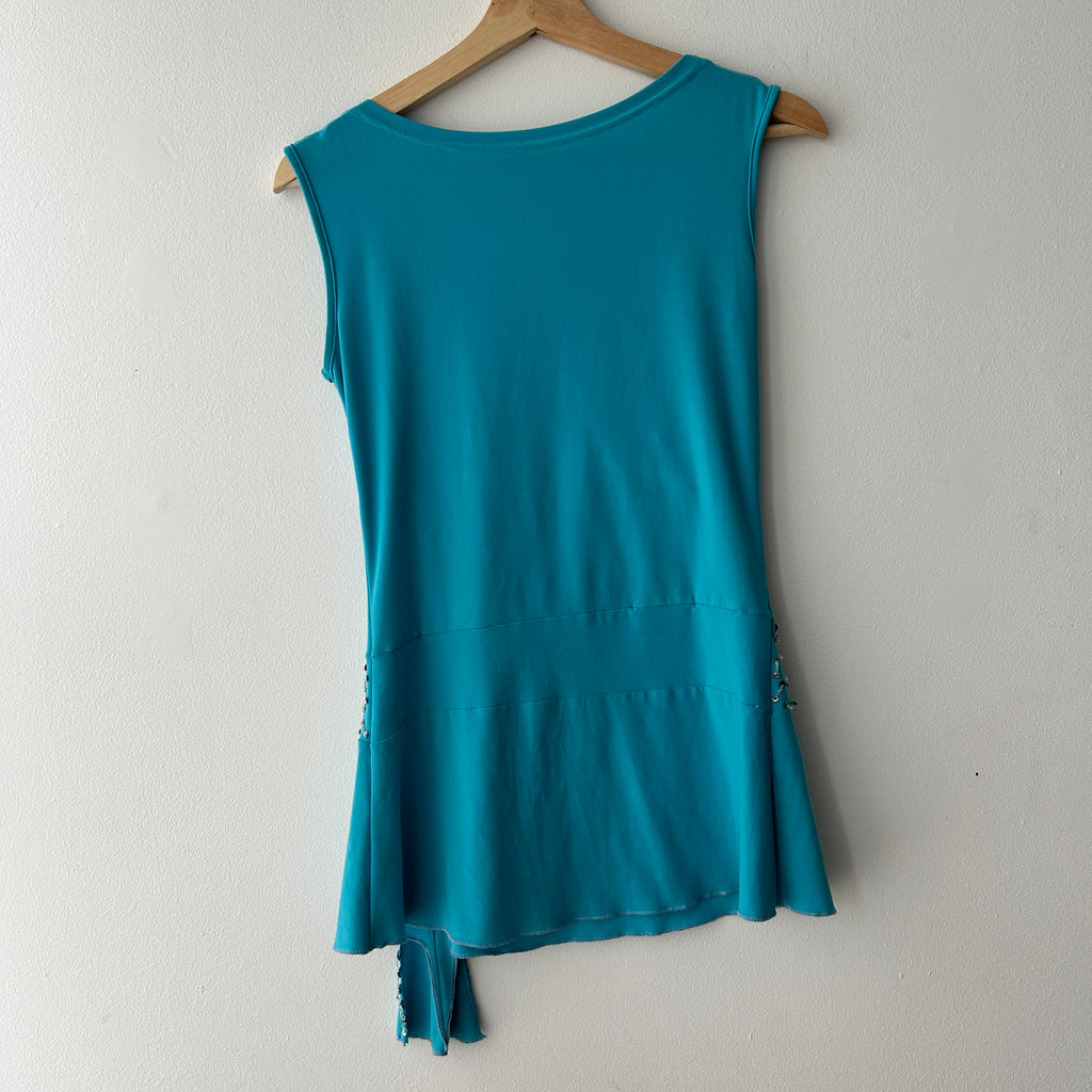 Y2K Sequin Teal Asymmetrical Top